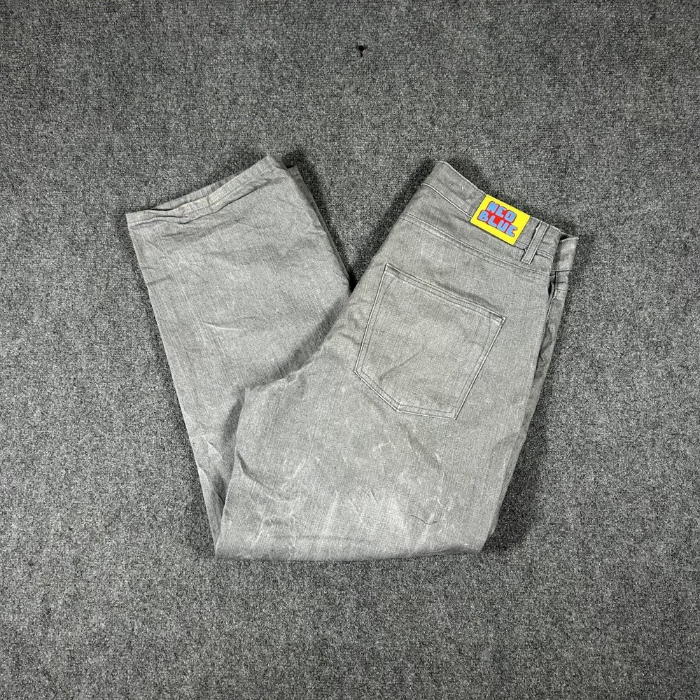 Y2k Neo Blue Light Grey Baggy Fit Denim Jeans Men's Size 34 USA MADE #2683